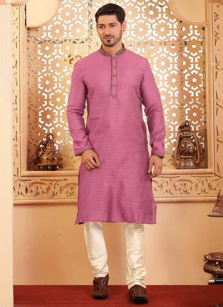 Pink Colour TRENDY FEEL New Latest Poly Jacquard Fesive Wear Kurta Pajama Mens Collection TDY-KP-4